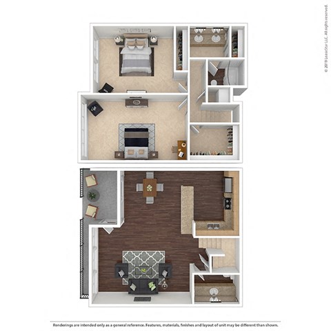 Floor plan for 2 beds, 2.5 baths, 1285 sqft